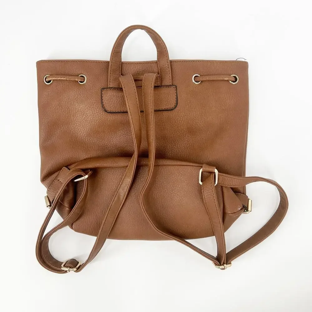 Brown Faux Leather Drawstring Mini Backpack